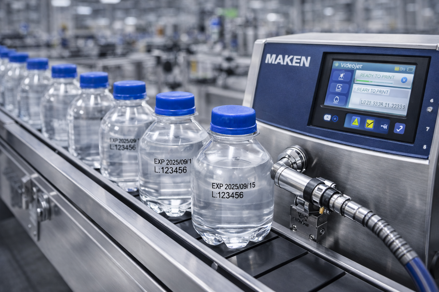 Codificación por inyección de tinta continua en botellas y envases rígidos